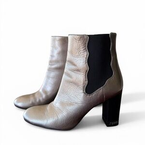 Preston & York Metallic Silver/Gray Leather Ankle Boots with Block Heel
